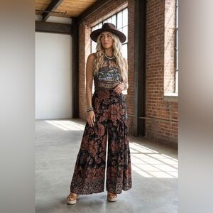 NWT Angie Clothing Boho Festival Gypsy Soul Wide Leg Tiered Floral Print Pants
